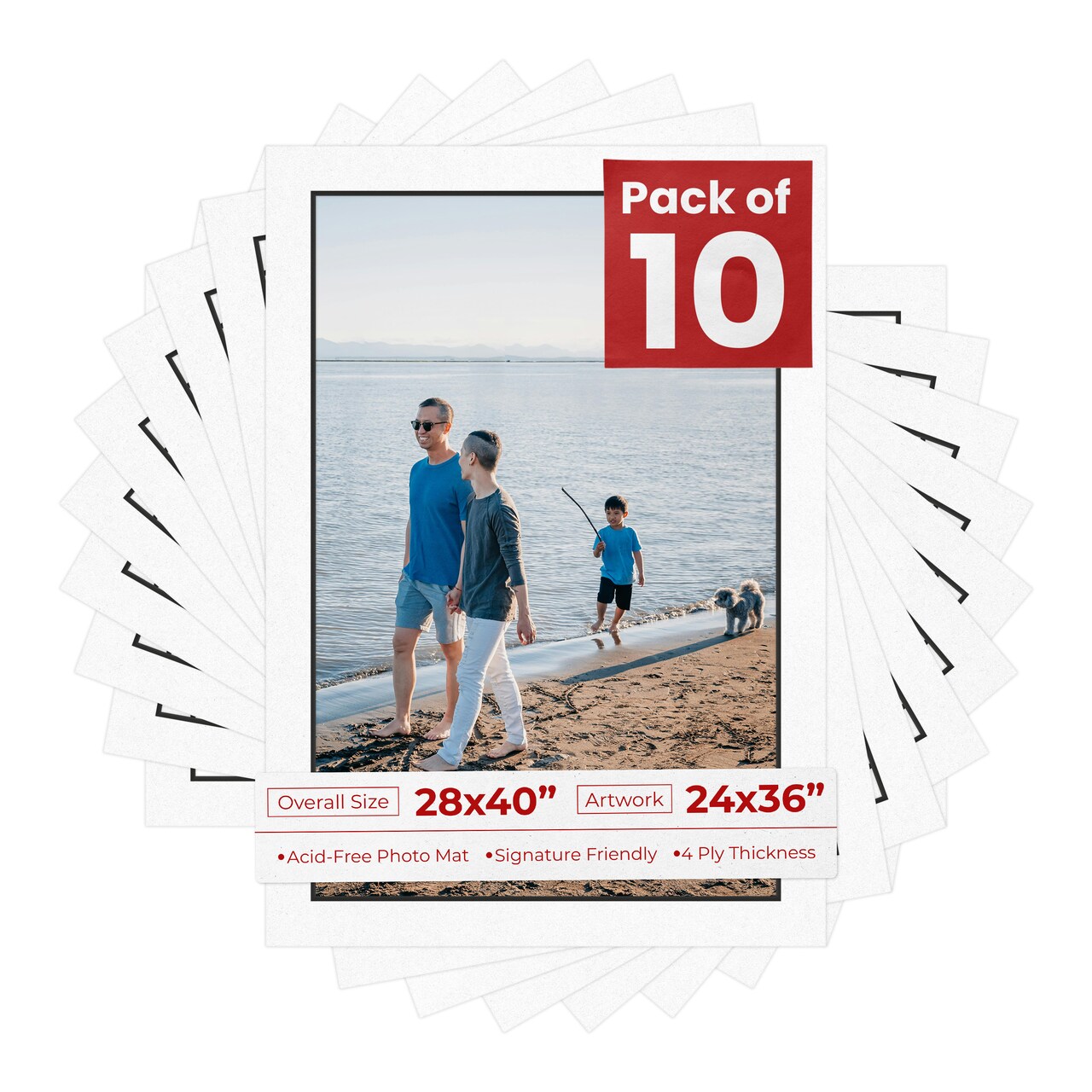 White with Black Core Mat Board for 28x40 Frames - Fits 24x36 Photos